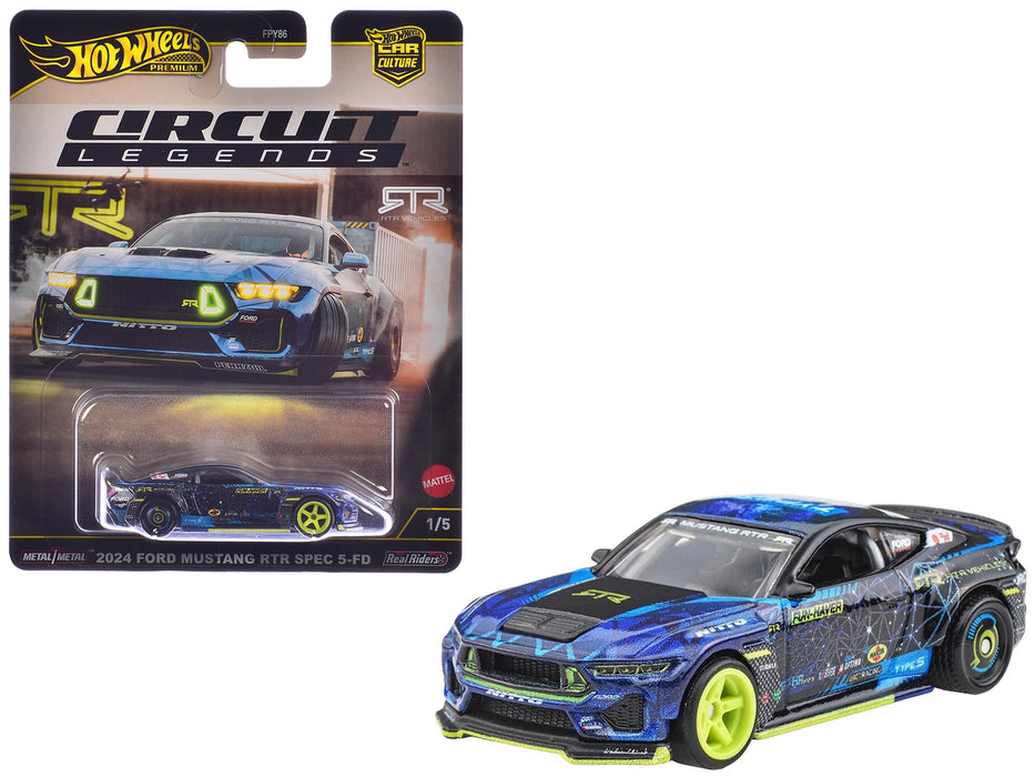2024 Ford Mustang RTR Spec 5-FD Dark Blue with Graphics "Circuit Legends" Series Diecast Model Car by Hot Wheels