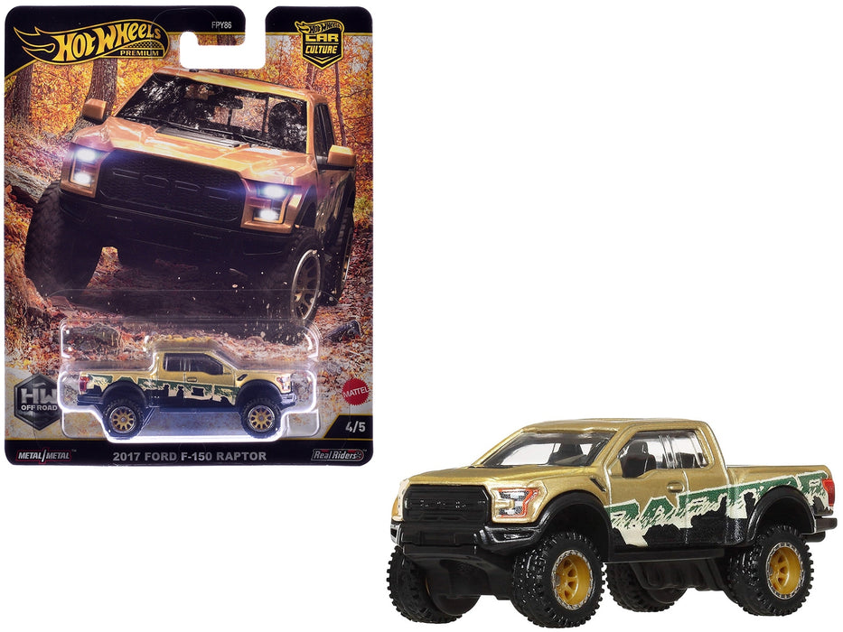 2017 Ford F-150 Raptor Pickup Truck Gold Metallic with Graphics "HW Off Road" Series Diecast Model Car by Hot Wheels