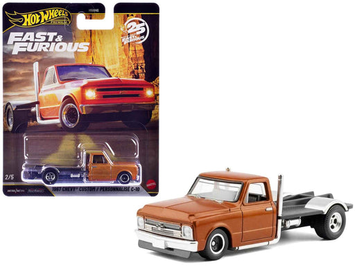 1967 Chevrolet C-10 Custom Bedless Truck Orange Metallic "Furious 7" (2015) Movie "Fast & Furious" Series Diecast Model Car by Hot Wheels