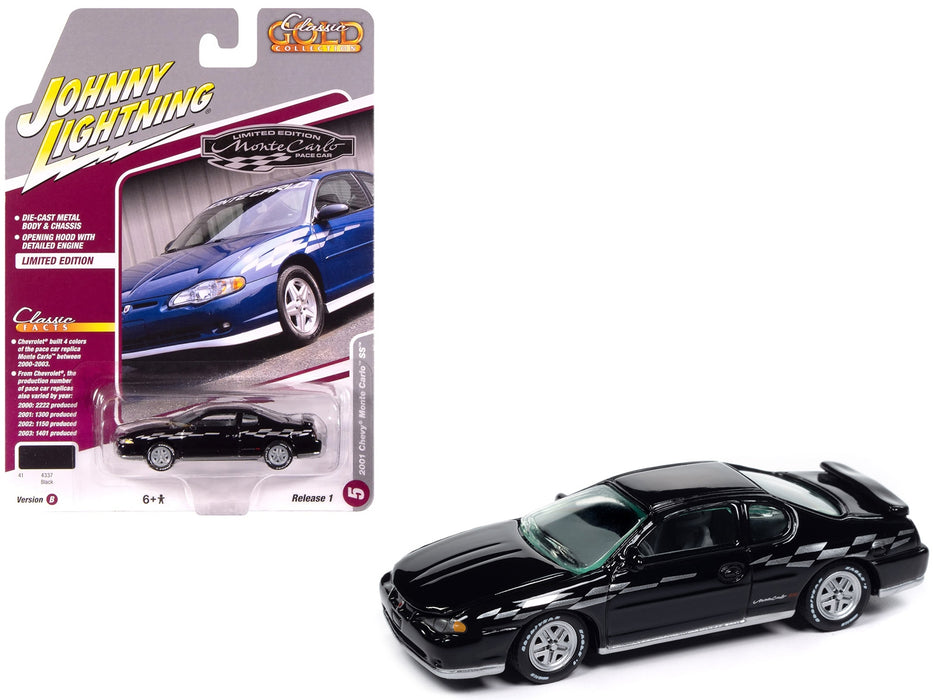 2001 Chevrolet Monte Carlo SS Black with Silver Graphics "Classic Gold Collection" 1/64 Diecast Model Car by Johnny Lightning