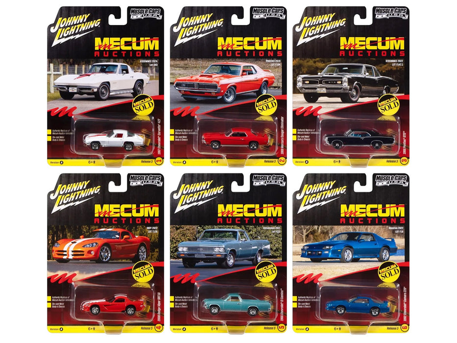 "Muscle Cars USA" 2025 Release 3 Set A of 6 pieces "MECUM Auctions" 1/64 Diecast Model Cars by Johnny Lightning