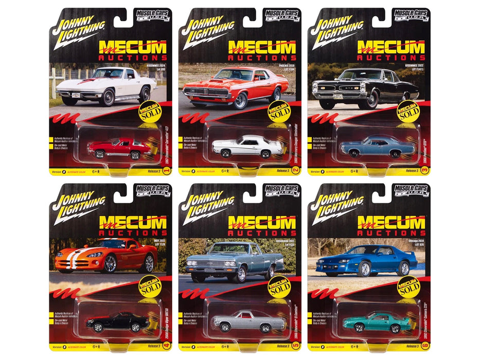 "Muscle Cars USA" 2025 Release 3 Set B of 6 pieces "MECUM Auctions" 1/64 Diecast Model Cars by Johnny Lightning