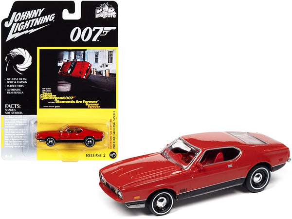 1971 Ford Mustang Mach 1 Bright Red with Black Bottom (James Bond 007) "Diamonds Are Forever" (1971) Movie "Pop Culture" Series 1/64 Diecast Model Car by Johnny Lightning - Miniature Motors