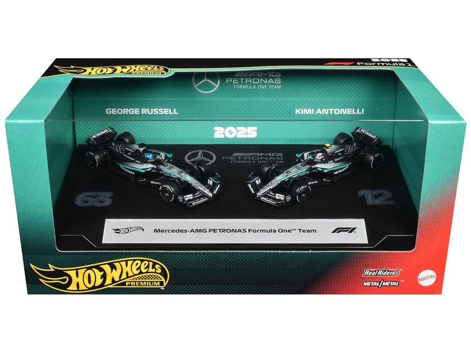 "Mercedes-AMG Petronas Formula One Team" Formula One F1 World Championship (2025) 2 Piece Set Diecast Model Cars by Hot Wheels