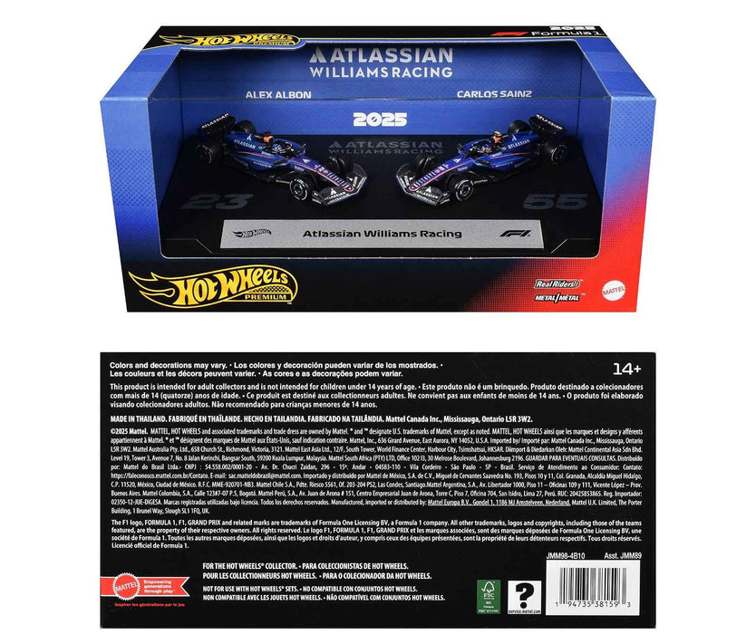 "Atlassian Williams Racing" Formula One F1 World Championship (2025) 2 Piece Set Diecast Model Cars by Hot Wheels