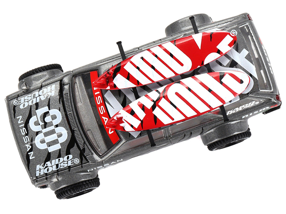 Datsun Kaido 510 Wagon 4x4 RHD (Right Hand Drive) "Kaido Offroad V1" Gray Metallic with Red Interior and Surfboards on Roof (Designed by Jun Imai) "Kaido House" Special 1/64 Diecast Model Car by Mini GT