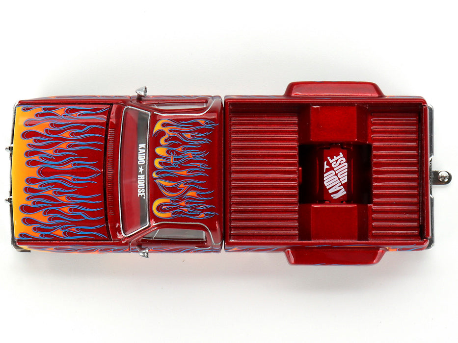 Chevrolet Silverado Dually Pickup Truck "On Fire V1" Red Metallic with Flames and Red Interior (Designed by Jun Imai) "Kaido House" Special 1/64 Diecast Model Car by Mini GT - Miniature Motors