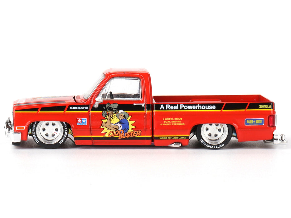 Chevrolet Silverado Pickup Truck "Clod Buster" Orange with Black Stripes (Designed by Jun Imai) "Tamiya x Kaido House" Special 1/64 Diecast Model Car by Mini GT - Miniature Motors