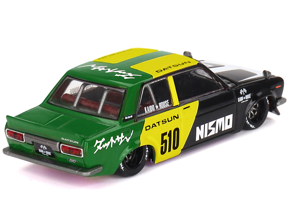 Datsun Street 510 "Racing V2" Black and Green with Yellow Accents (Designed by Jun Imai) "Kaido House" Special 1/64 Diecast Model Car by Mini GT