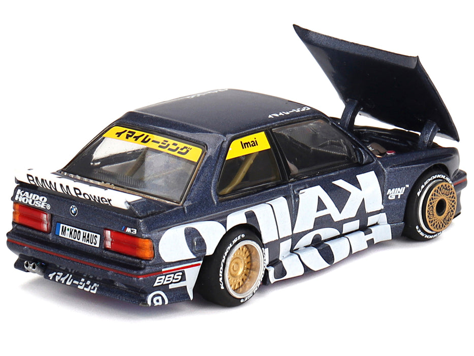 BMW M3 (E30) "Kaido Works V1" Dark Blue Metallic with Graphics (Designed by Jun Imai) "Kaido House" Special 1/64 Diecast Model Car by Mini GT