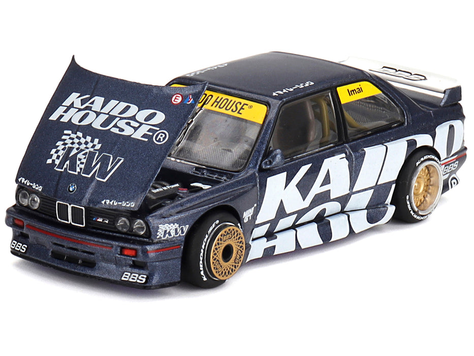 BMW M3 (E30) "Kaido Works V1" Dark Blue Metallic with Graphics (Designed by Jun Imai) "Kaido House" Special 1/64 Diecast Model Car by Mini GT