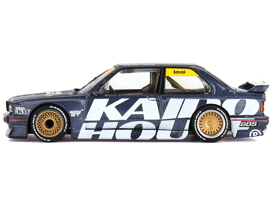BMW M3 (E30) "Kaido Works V1" Dark Blue Metallic with Graphics (Designed by Jun Imai) "Kaido House" Special 1/64 Diecast Model Car by Mini GT