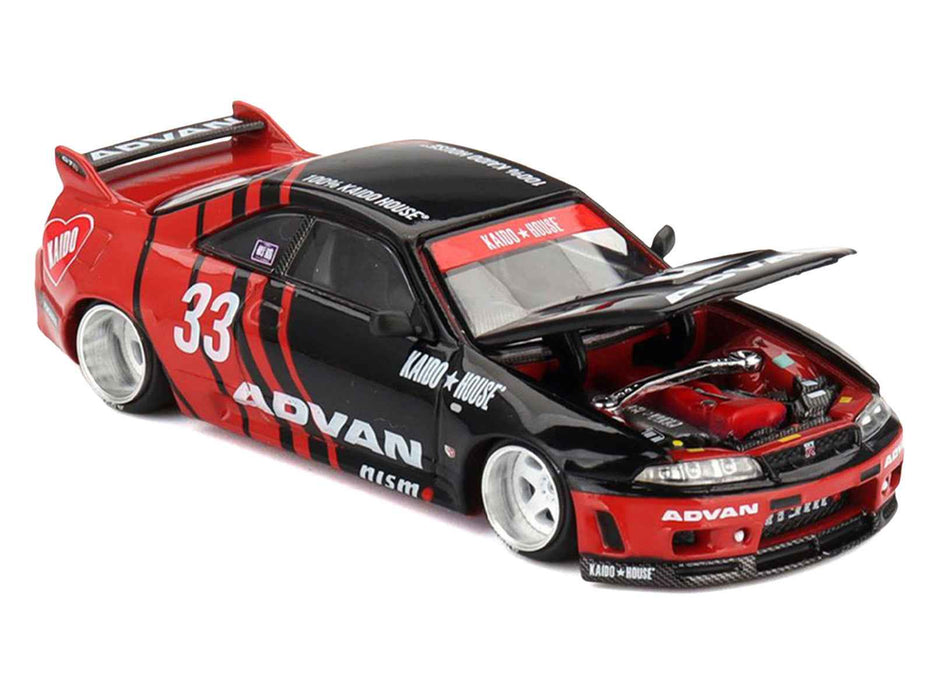 Nissan Skyline GT-R (R33) "Kaido Works" RHD (Right Hand Drive) #33 "ADVAN" Black and Red (Designed by Jun Imai) "Kaido House" Special 1/64 Diecast Model Car by Mini GT