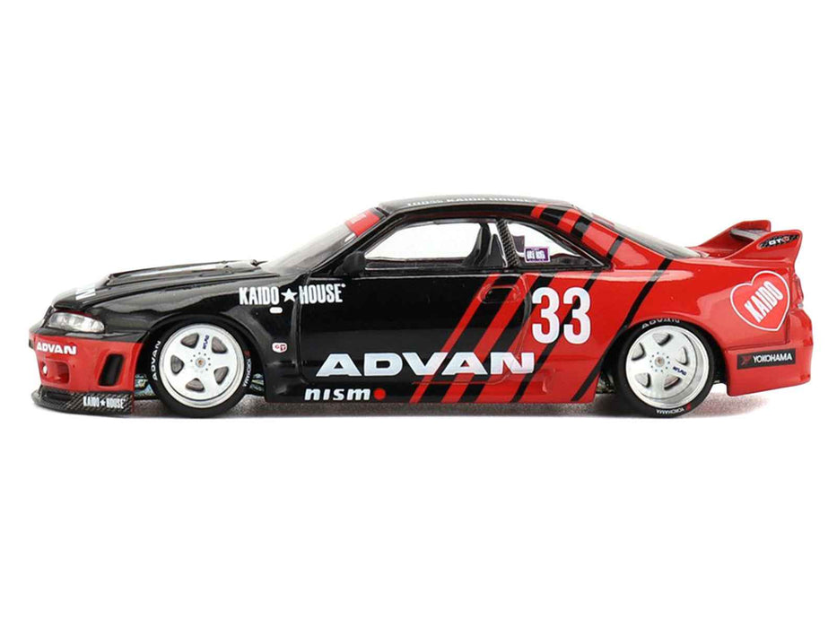 Nissan Skyline GT-R (R33) "Kaido Works" RHD (Right Hand Drive) #33 "ADVAN" Black and Red (Designed by Jun Imai) "Kaido House" Special 1/64 Diecast Model Car by Mini GT