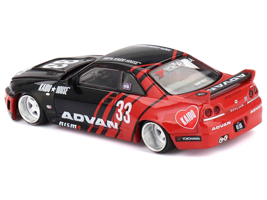 Nissan Skyline GT-R (R33) "Kaido Works" RHD (Right Hand Drive) #33 "ADVAN" Black and Red (Designed by Jun Imai) "Kaido House" Special 1/64 Diecast Model Car by Mini GT