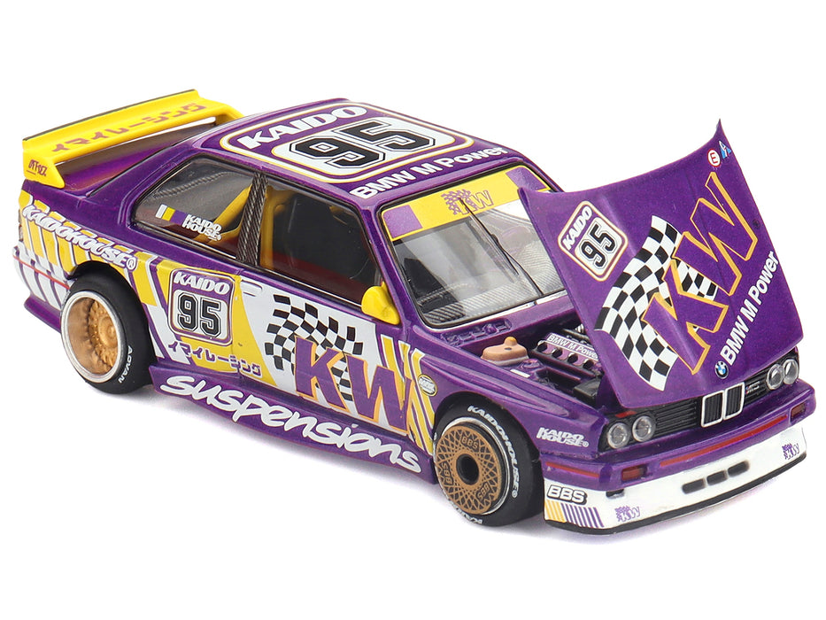 BMW M3 "Kaido KW V1" #95 Purple and Yellow with Graphics (Designed by Jun Imai) "Kaido House" Special 1/64 Diecast Model Car by Mini GT