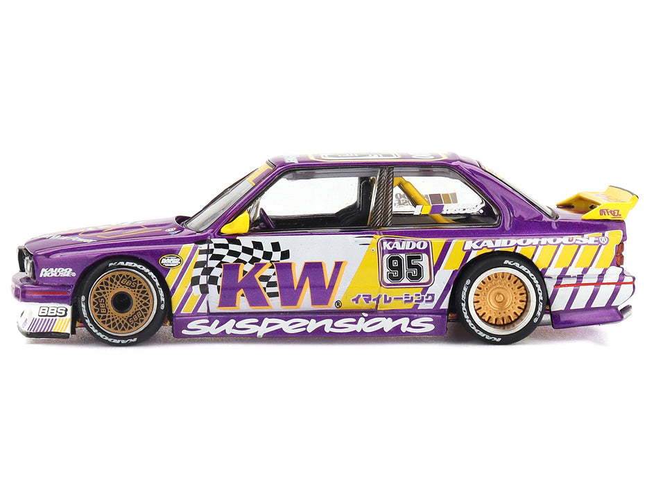 BMW M3 "Kaido KW V1" #95 Purple and Yellow with Graphics (Designed by Jun Imai) "Kaido House" Special 1/64 Diecast Model Car by Mini GT