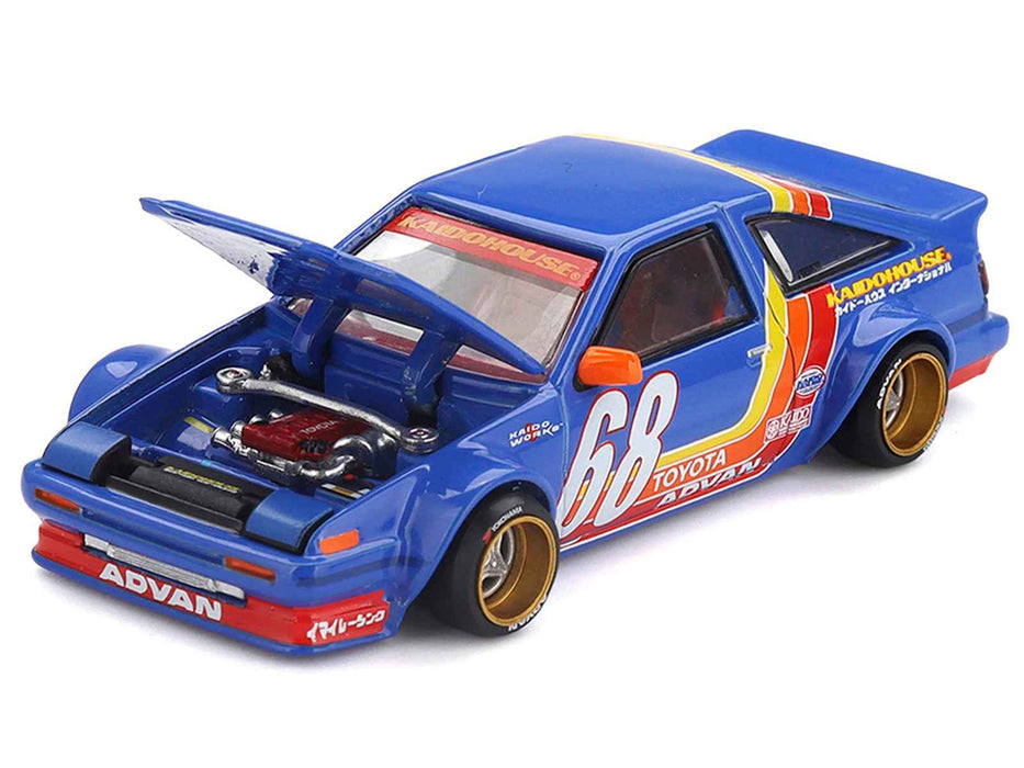 Toyota AE86 Sprinter Trueno "Kaido Racing V1" RHD (Right Hand Drive) #68 Blue with Stripes (Designed by Jun Imai) "Kaido House" Special 1/64 Diecast Model Car by Mini GT