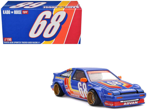 Toyota AE86 Sprinter Trueno "Kaido Racing V1" RHD (Right Hand Drive) #68 Blue with Stripes (Designed by Jun Imai) "Kaido House" Special 1/64 Diecast Model Car by Mini GT