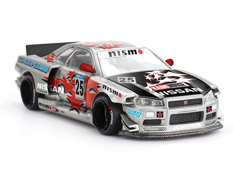 Nissan Skyline GT-R (R34) "Kaido Star Racing V1" RHD (Right Hand Drive) #25 Gray Metallic with Black Hood and Graphics (Designed by Jun Imai) "Kaido House" Special 1/64 Diecast Model Car by Mini GT