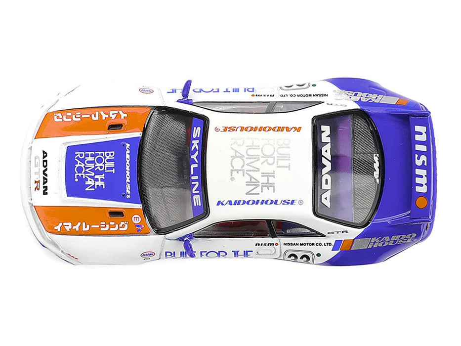 Nissan Skyline GT-R (R33) RHD (Right Hand Drive) #33 "BFTHR V1" Blue and White with Graphics (Designed by Jun Imai) "Kaido House" Special 1/64 Diecast Model Car by Mini GT