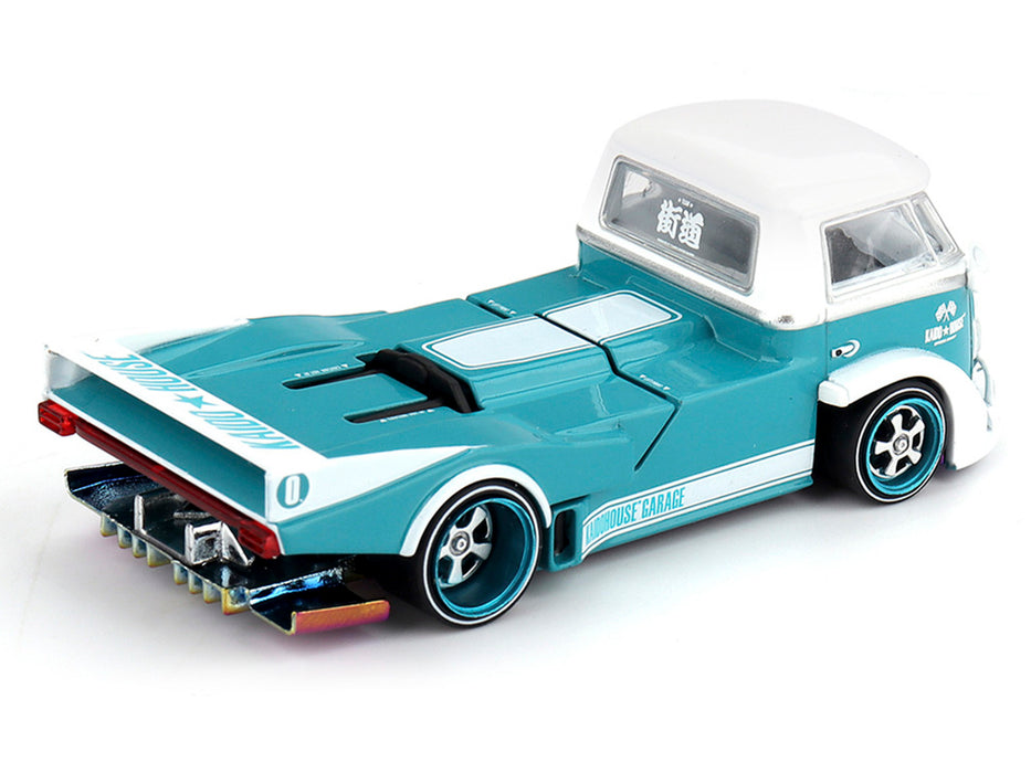Volkswagen T1 "Kaido Works V1" Truck Turquoise with White Top and Stripes (Designed by Jun Imai) "Kaido House" Special 1/64 Diecast Model Car by Mini GT