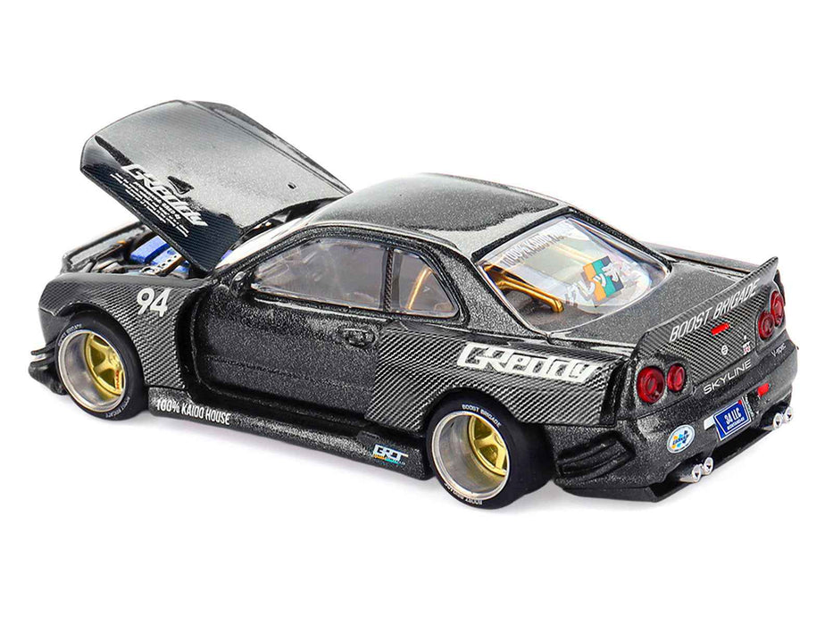 Nissan Skyline GT-R (R34) RHD (Right Hand Drive) #94 "Kaido Works GReddy V2" Carbon Fiber and Dark Gray Metallic (Designed by Jun Imai) "Kaido House" Special 1/64 Diecast Model Car by Mini GT