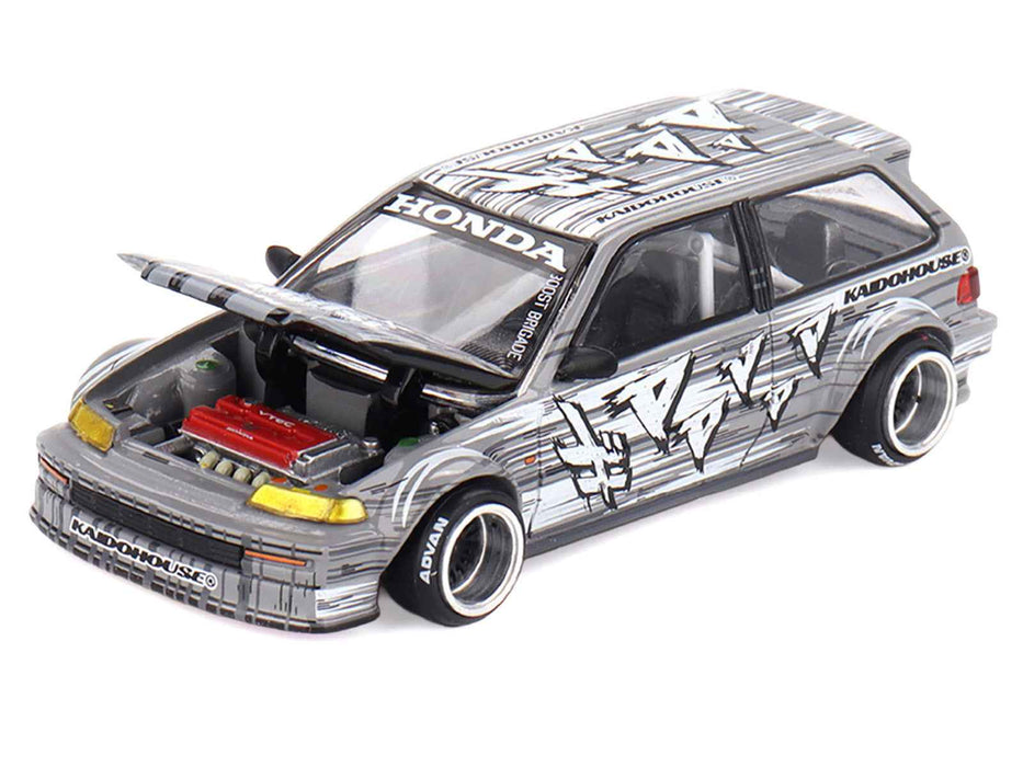 Honda Civic (EF) "Manga V1" Gray Metallic with Graphics (Designed by Jun Imai) "Kaido House" Special 1/64 Diecast Model Car by Mini GT