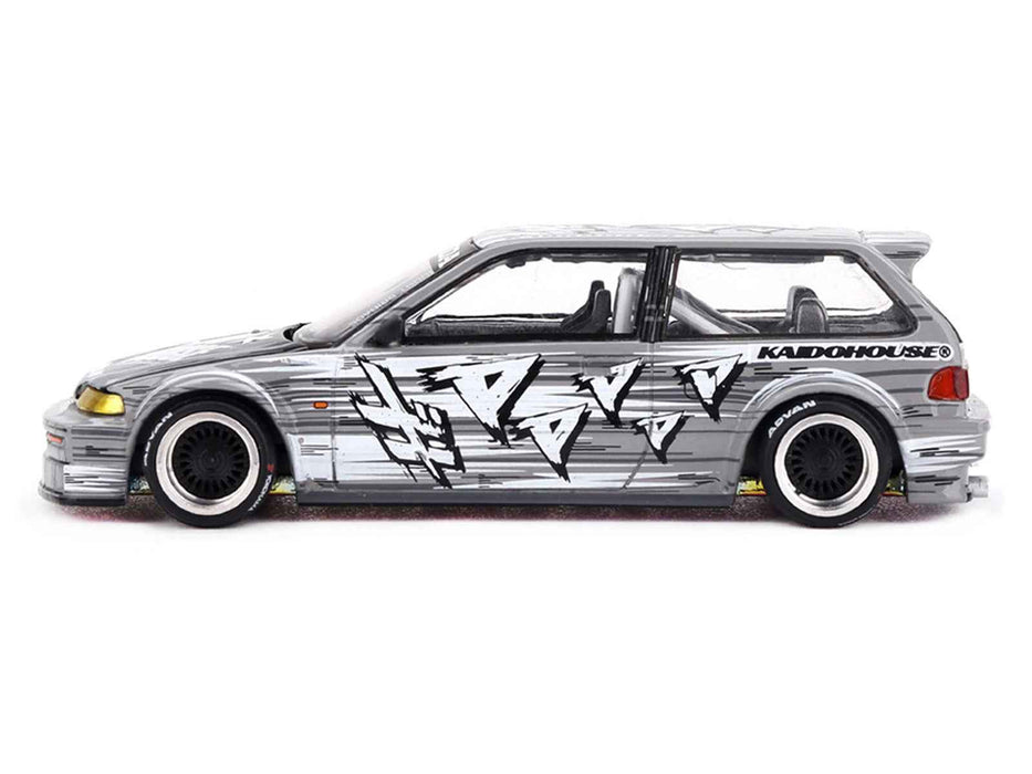 Honda Civic (EF) "Manga V1" Gray Metallic with Graphics (Designed by Jun Imai) "Kaido House" Special 1/64 Diecast Model Car by Mini GT