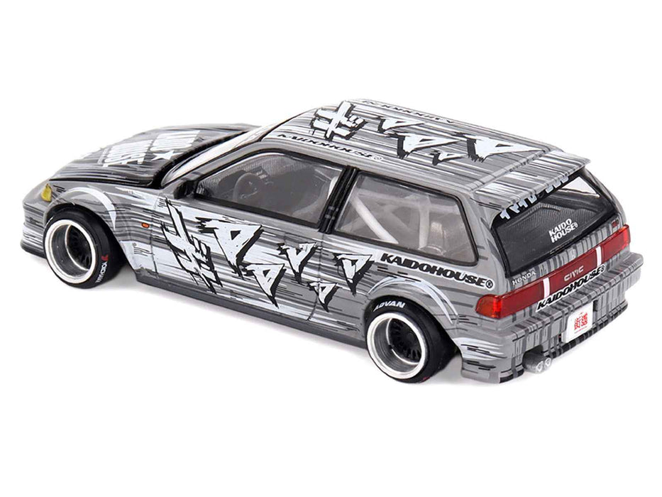 Honda Civic (EF) "Manga V1" Gray Metallic with Graphics (Designed by Jun Imai) "Kaido House" Special 1/64 Diecast Model Car by Mini GT