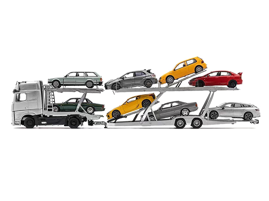Mercedes-Benz Actros AMG Auto Transporter Silver Metallic 1/64 Diecast Model by GCD