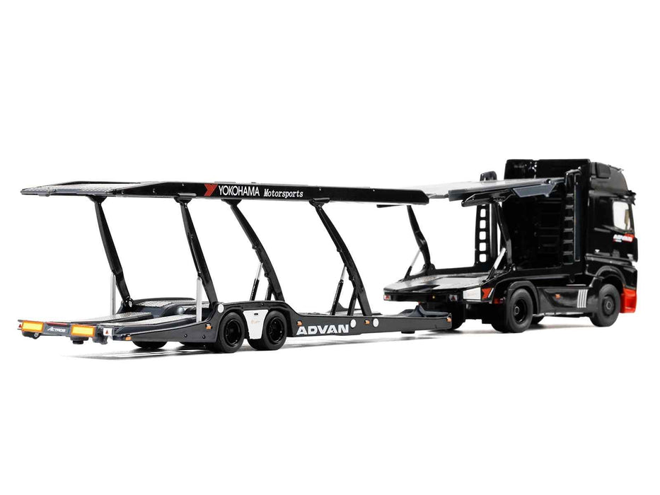 Mercedes-Benz Actros Gigaspace Auto Transporter "ADVAN Yokohama" Black 1/64 Diecast Model by GCD