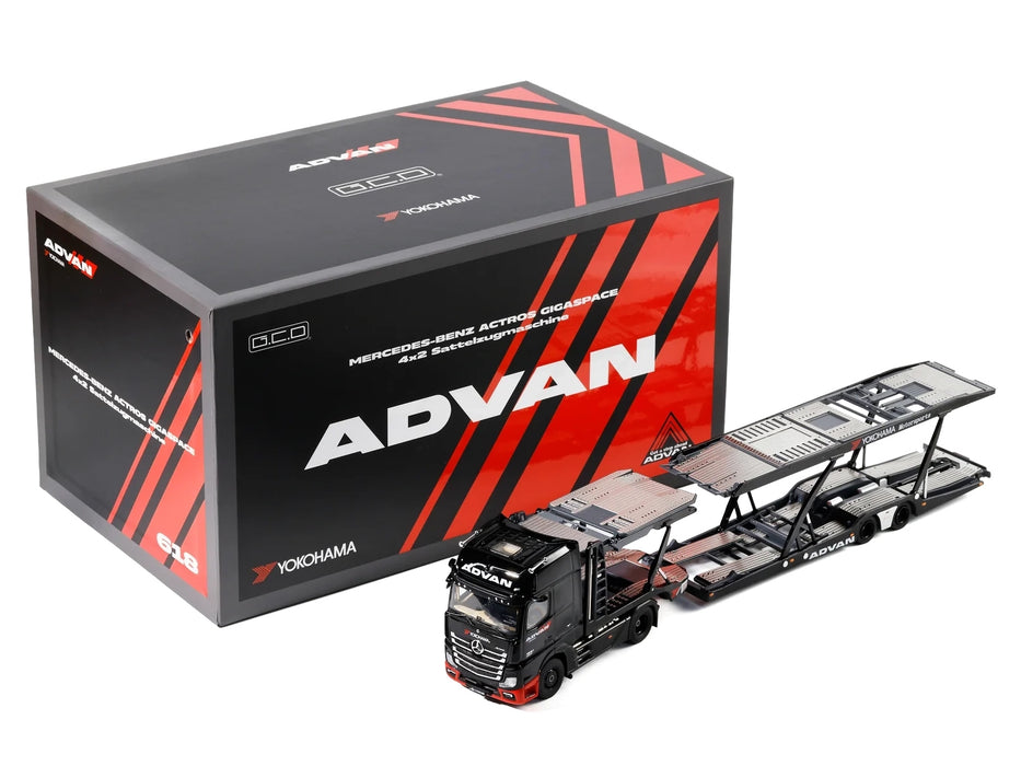 Mercedes-Benz Actros Gigaspace Auto Transporter "ADVAN Yokohama" Black 1/64 Diecast Model by GCD