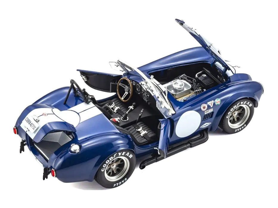 Shelby Cobra 427 S/C Blue with White Stripes and Race Graphics 1/18 Diecast Model Car by Kyosho