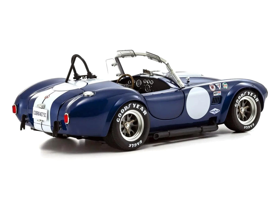Shelby Cobra 427 S/C Blue with White Stripes and Race Graphics 1/18 Diecast Model Car by Kyosho
