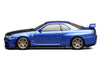 Nissan Skyline GT-R (R34) V-Spec II RHD (Right Hand Drive) Bayside Blue Metallic with Carbon Hood "Senior 64" Series 1/64 Diecast Model Car by MotorHelix