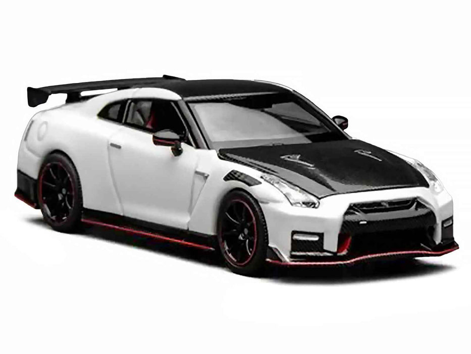 2022 Nissan GT-R Nismo (R35) RHD (Right Hand Drive) Brilliant White Pearl with Carbon Hood and Top "Senior 64" Series 1/64 Diecast Model Car by MotorHelix