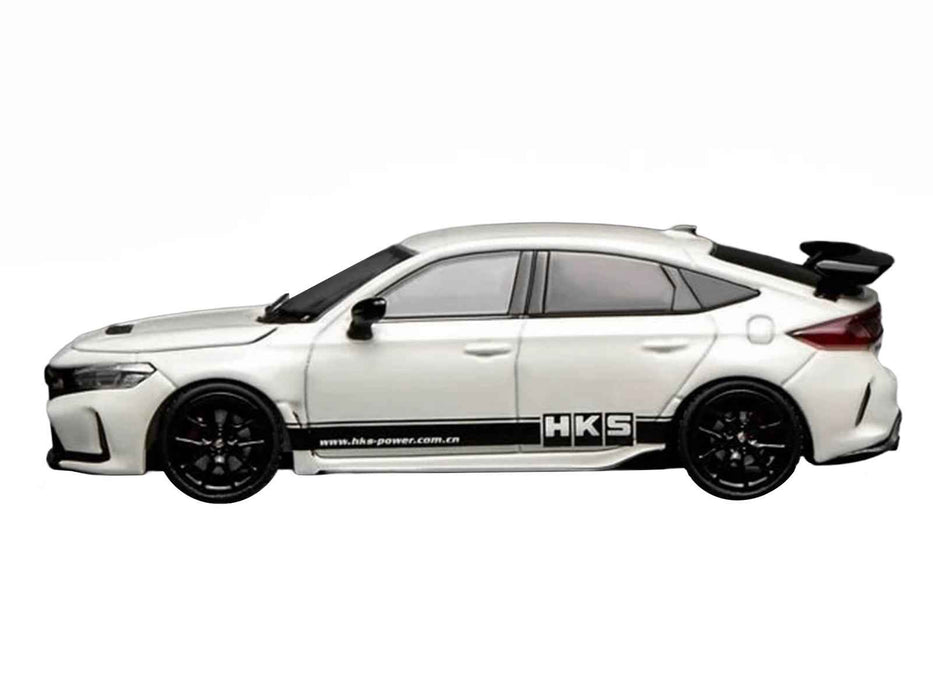 Honda Civic Type R (FL5) RHD (Right Hand Drive) "HKS" White with Black Stripes 1/64 Diecast Model Car by MotorHelix