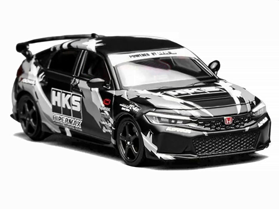 Honda Civic Type R (FL5) RHD (Right Hand Drive) "HKS" Matt Black with Graphics 1/64 Diecast Model Car by MotorHelix