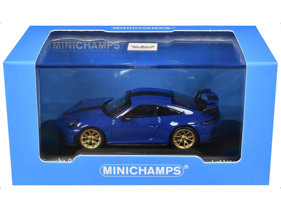 2025 Porsche 911 (992.2) GT3 Weissach Package Blue with Carbon Stripe Limited Edition to 240 pieces Worldwide 1/64 Diecast Model Car by Minichamps