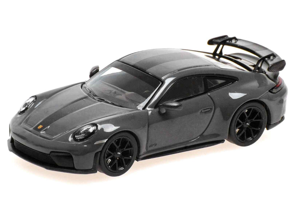 2025 Porsche 911 (992.2) GT3 Weissach Package Gray with Carbon Stripe Limited Edition to 240 pieces Worldwide 1/64 Diecast Model Car by Minichamps
