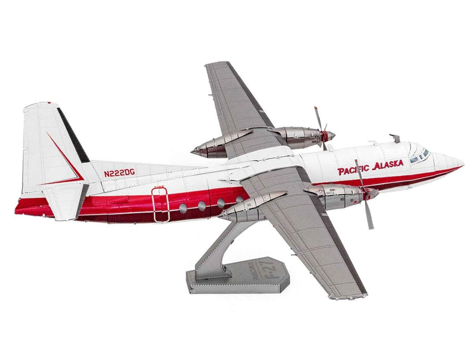 Model Kit Fairchild F-27 Commercial Aircraft "Pacific Alaska" White with Red Stripes (Moderate Difficulty) Steel Model by Metal Earth
