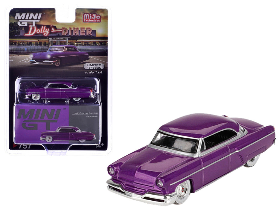 1954 Lincoln Capri Hot Rod Purple Metallic Limited Edition to 3600 pieces Worldwide 1/64 Diecast Model Car by Mini GT - Miniature Motors