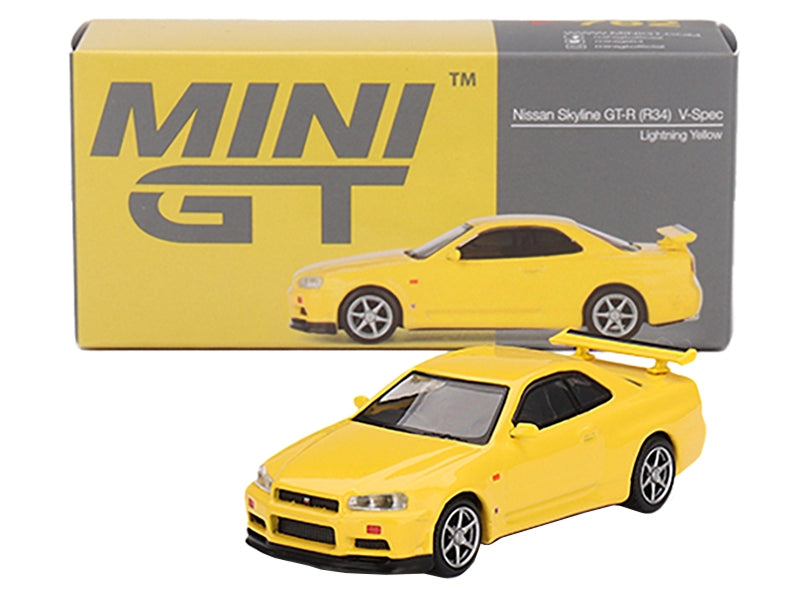 Nissan Skyline GT-R (R34) V-Spec RHD (Right Hand Drive) Lightning Yellow Limited Edition to 7920 pieces Worldwide 1/64 Diecast Model Car by Mini GT