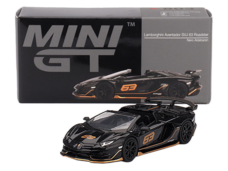 Lamborghini Aventador SVJ 63 Roadster Nero Aldebaran Black Limited Edition 1/64 Diecast Model Car by Mini GT