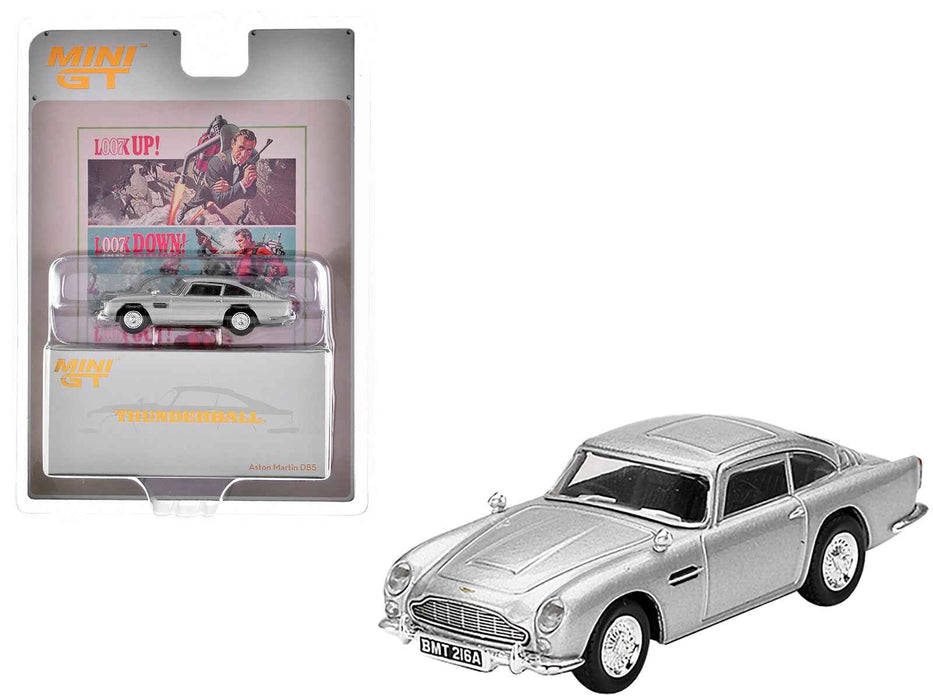 Aston Martin DB5 RHD (Right Hand Drive) Birch Silver Metallic 007 James Bond "Thunderball" (1965) Movie Limited Edition 1/64 Diecast Model Car by Mini GT