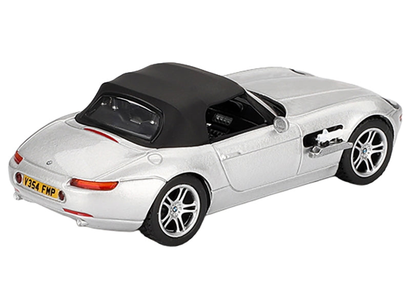 BMW Z8 Silver Metallic with Black Soft Top 007 James Bond "The World Is Not Enough" (1999) Movie Limited Edition 1/64 Diecast Model Car by Mini GT
