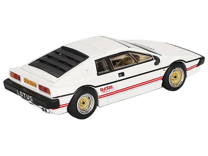 Lotus Esprit Turbo RHD (Right Hand Drive) White with Red Stripes 007 James Bond "For Your Eyes Only" (1981) Movie Limited Edition 1/64 Diecast Model Car by Mini GT
