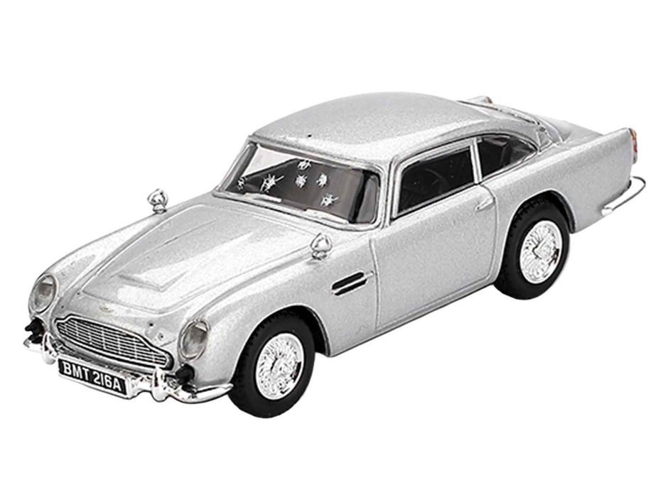 Aston Martin DB5 RHD (Right Hand Drive) Birch Silver Metallic (Damaged) 007 James Bond "Skyfall" (2012) Movie Limited Edition 1/64 Diecast Model Car by Mini GT