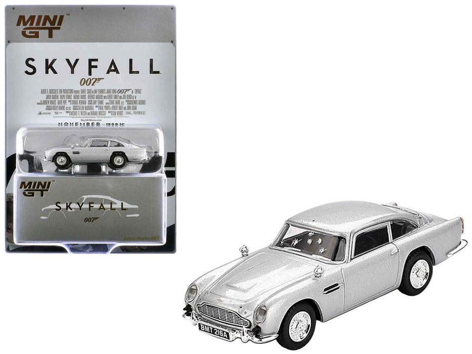 Aston Martin DB5 RHD (Right Hand Drive) Birch Silver Metallic (Damaged) 007 James Bond "Skyfall" (2012) Movie Limited Edition 1/64 Diecast Model Car by Mini GT